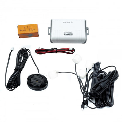 Parkeringssensor med summer – Vit – ultraljudssensor – 4 sensorer – 4x 2,5 m