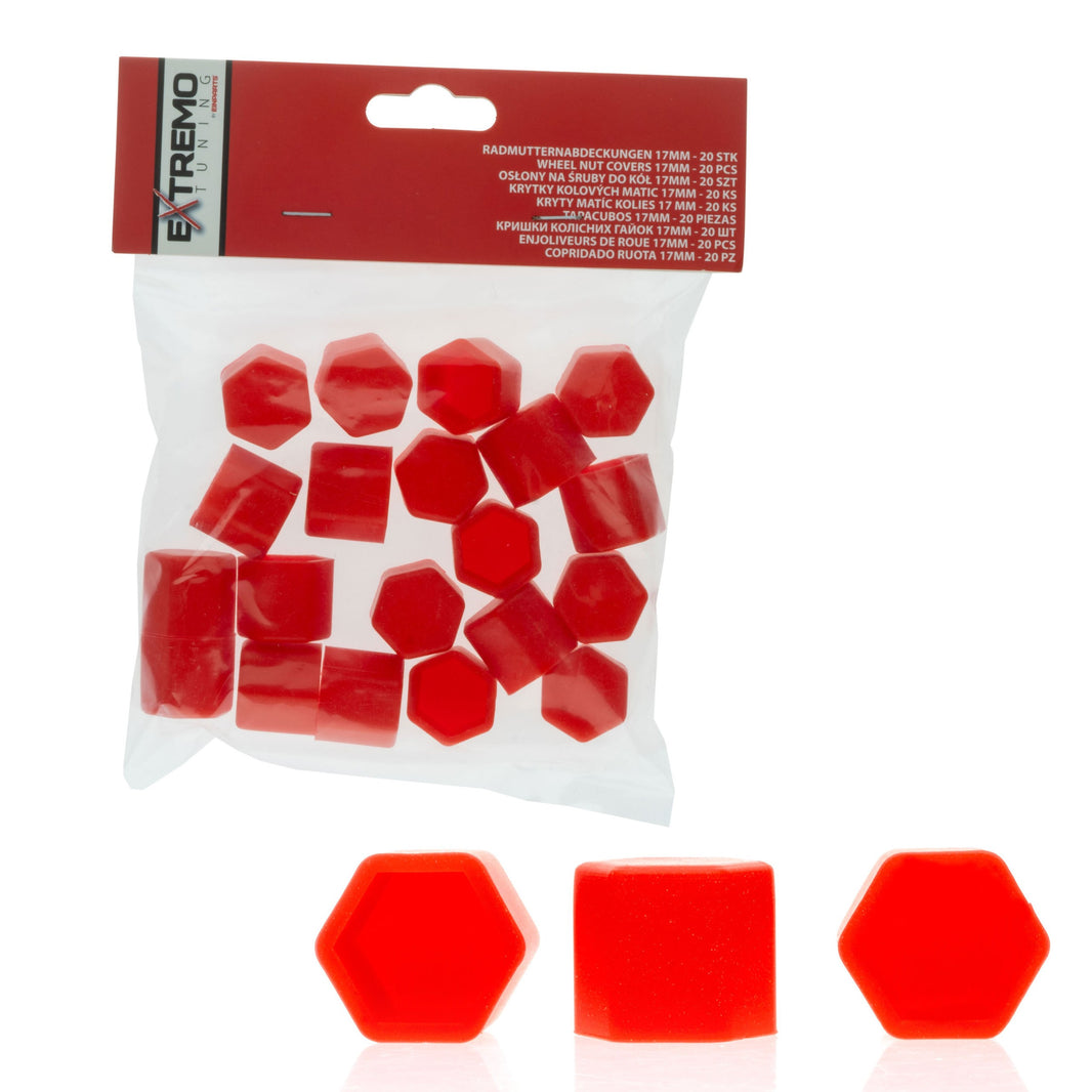 Hjulmutterskydd – Röd – Silikon – 20-pack – 17 mm