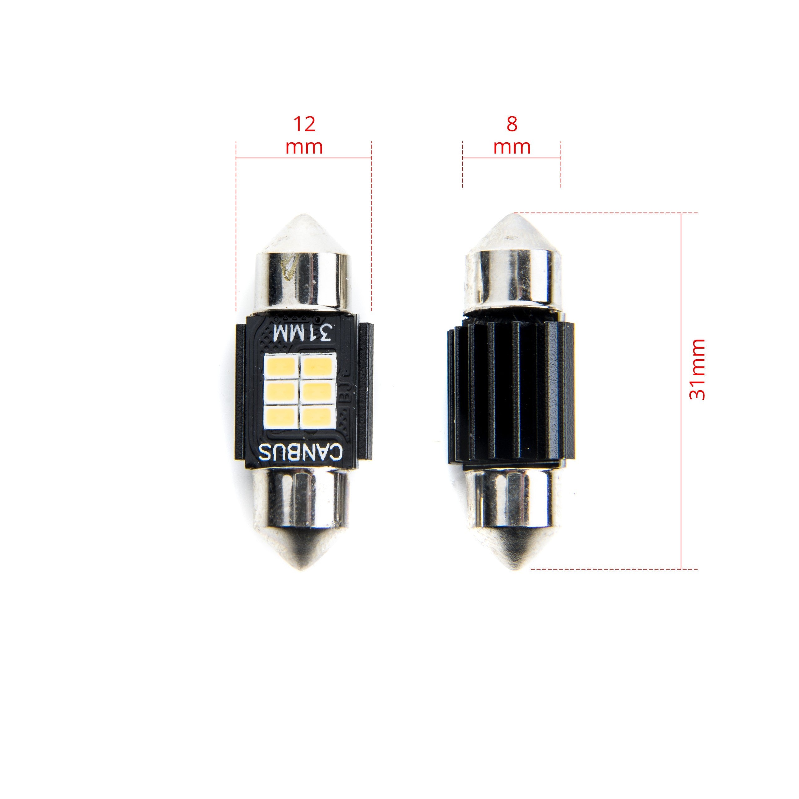 LED-lampa för bil – C5W/ C10W – SV8.5–8 – 5000K – 6 LED – SMD 2016 – 2-pack