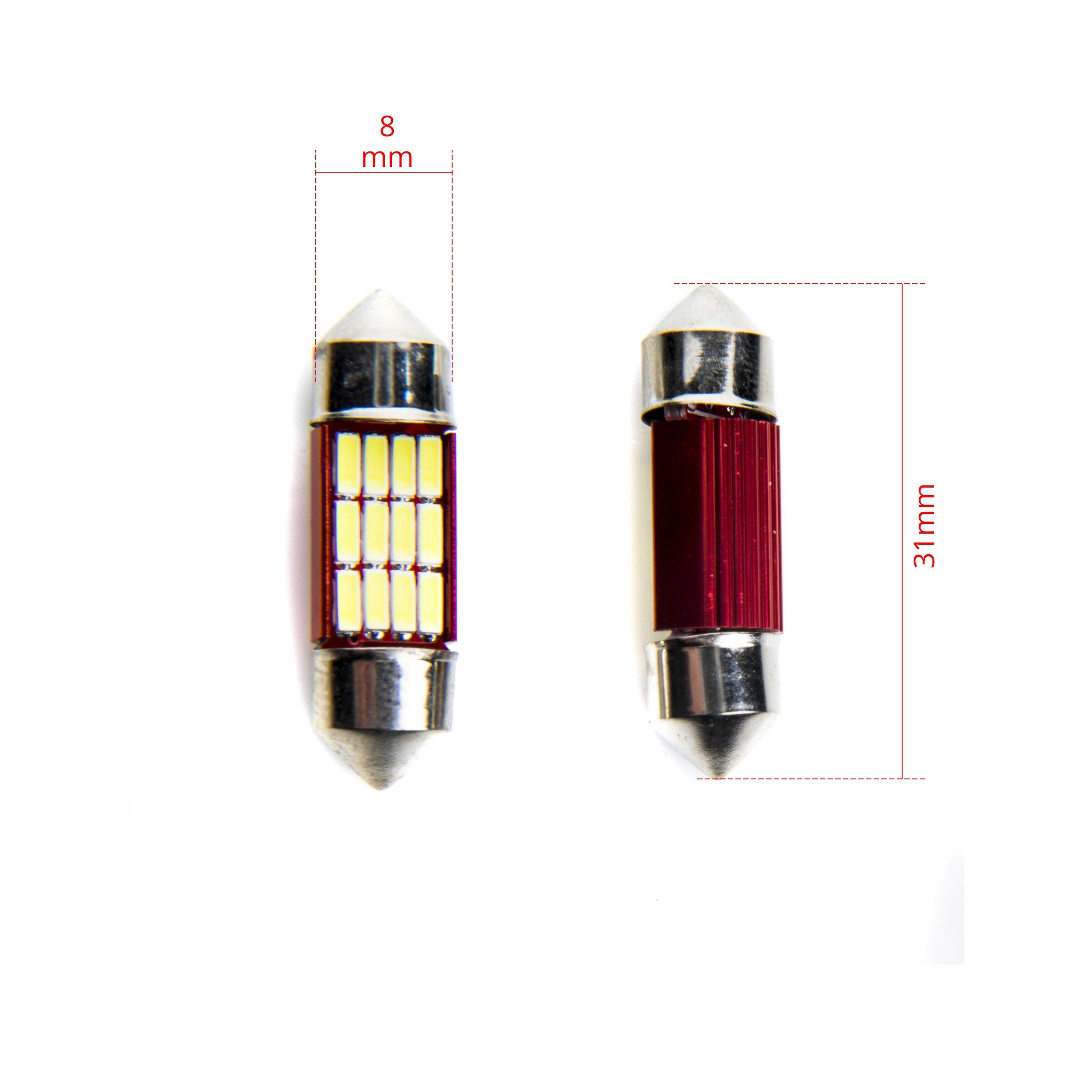 LED-lampa för bil – C5W/ C10W – SV8.5–8 – 6000K – 12 LED – SMD 4014 – 2-pack