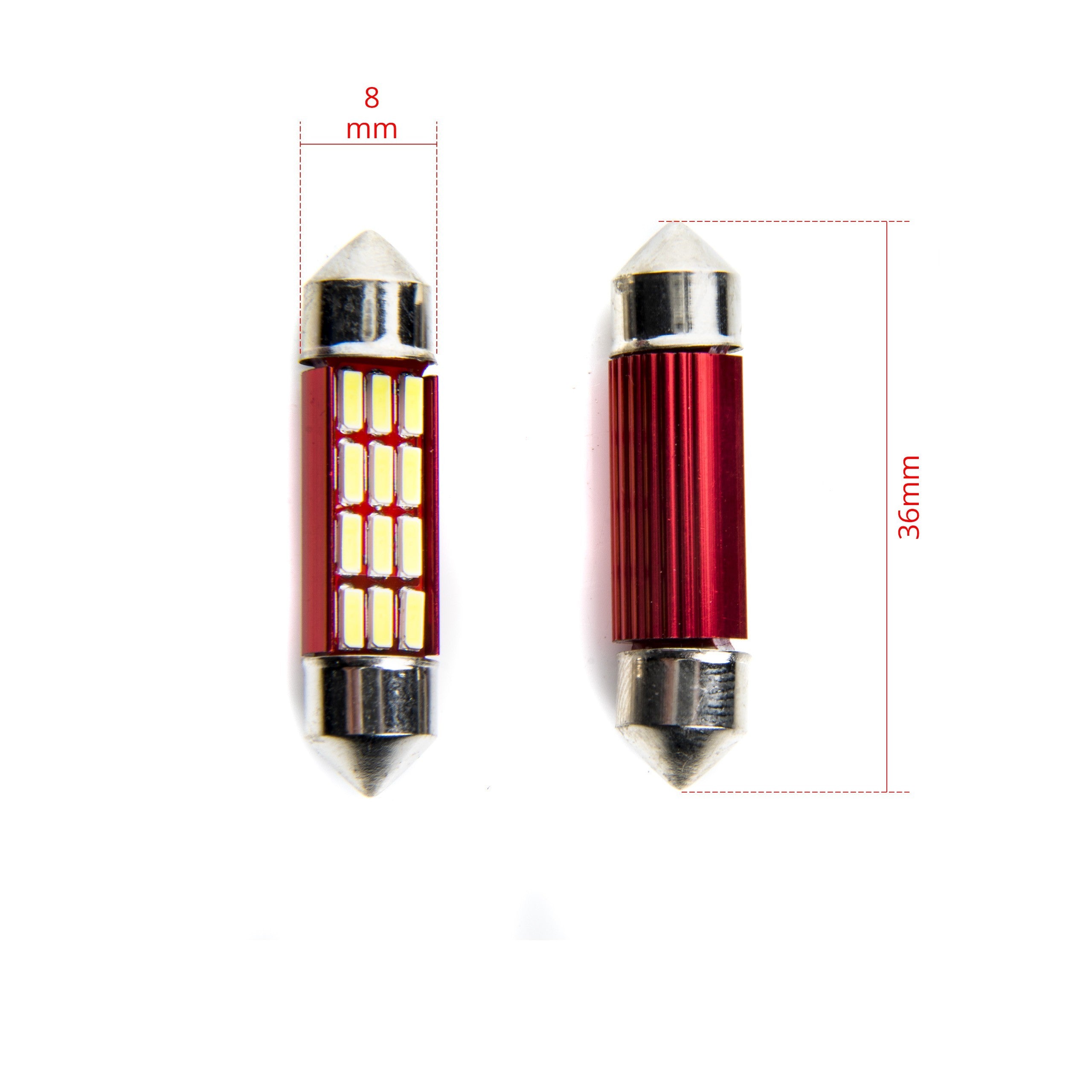 LED-lampa för bil – C5W/ C10W – SV8.5–8 – 6000K – 12 LED – SMD 4014 – 2-pack