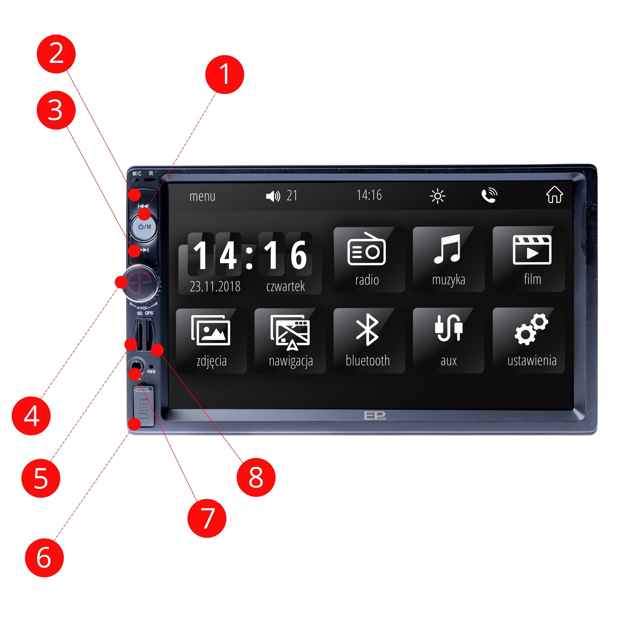 2-DIN-bilstereo – Svart – 9V - 16V