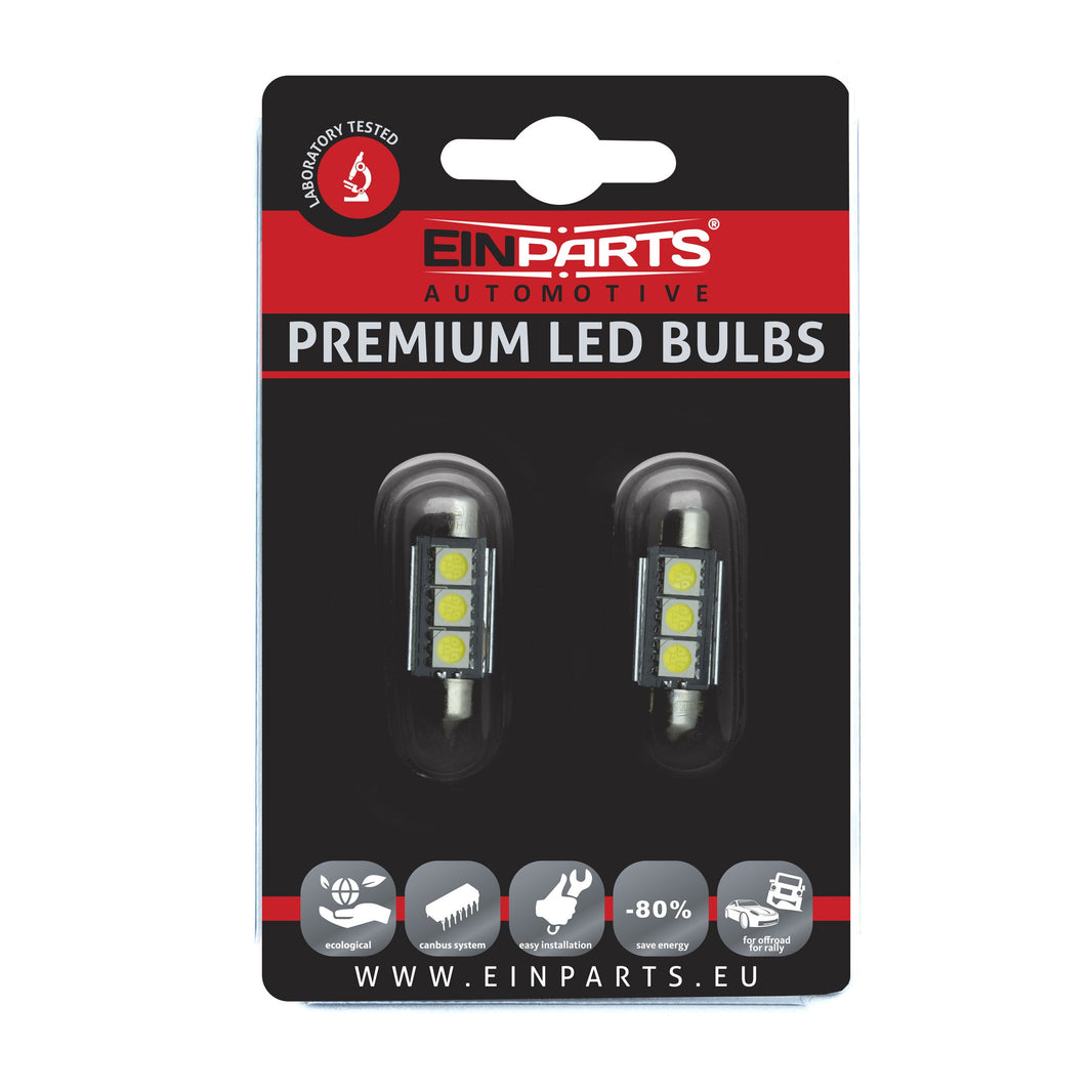 LED-lampa för bil – C5W – SV8.5–8 – 6000K – 3 LED – SMD 5050 – 2-pack