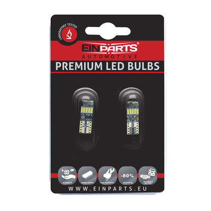 LED-lampa för bil – W5W – W2,1x9,5d – 6000K – 15 LED – SMD 4014 – 2-pack