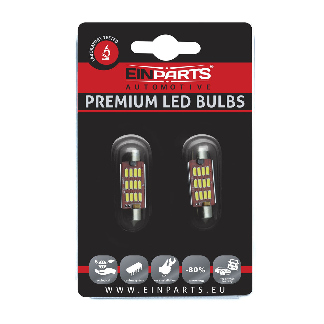 LED-lampa för bil – C10W – SV8.5–8 – 6000K – 12 LED – SMD 4014 – 2-pack