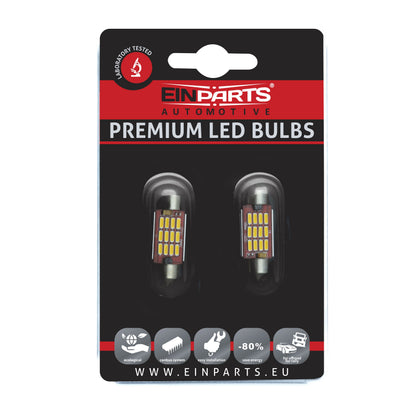 LED-lampa för bil – C5W – SV8.5–8 – 3000K – 12 LED – SMD 4014 – 2-pack