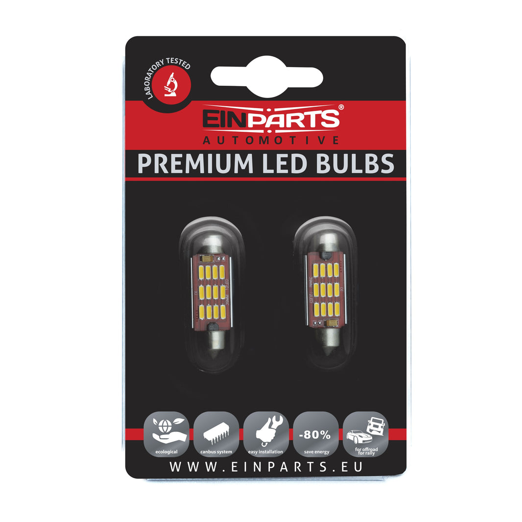 LED-lampa för bil – C10W – SV8.5–8 – 3000K – 12 LED – SMD 4014 – 2-pack