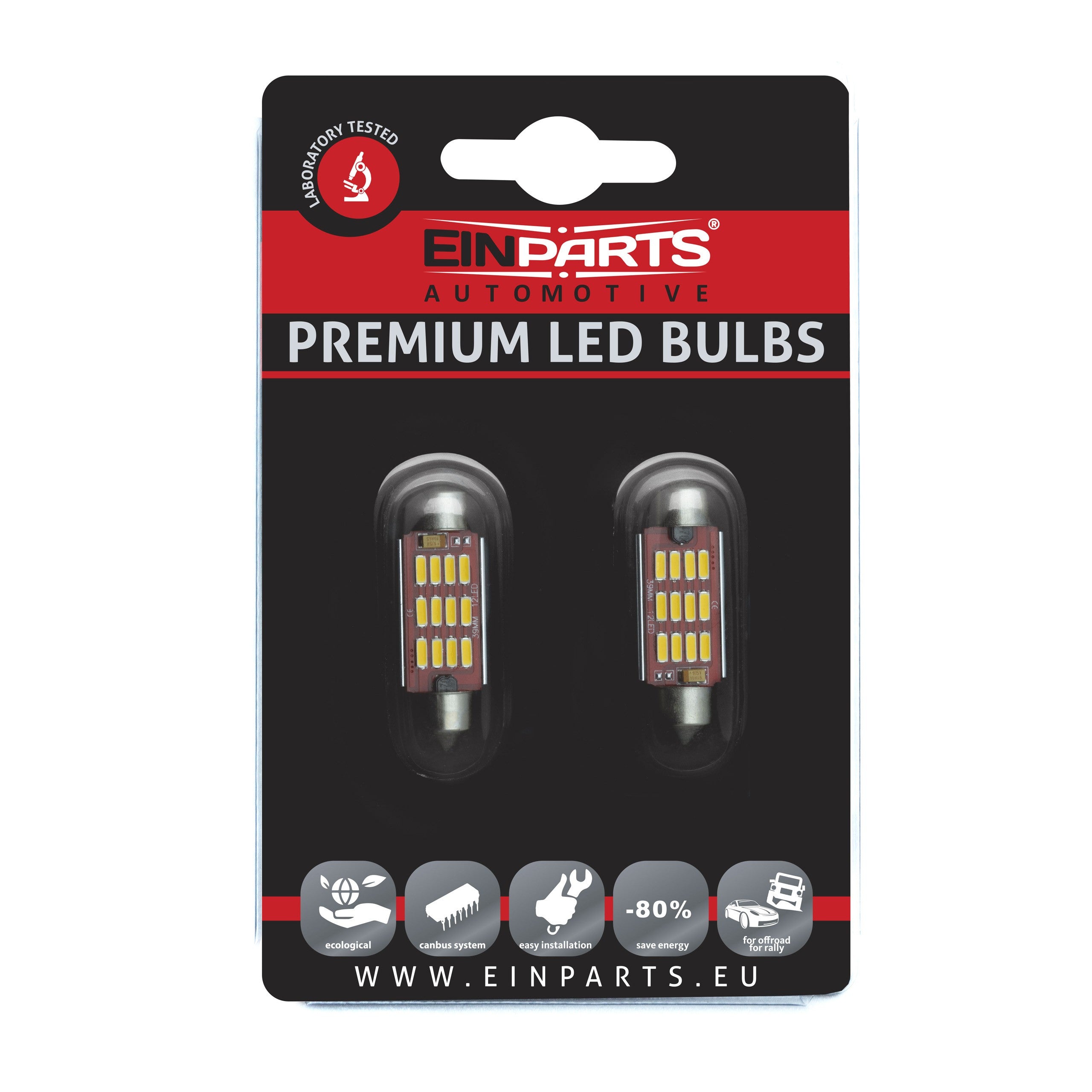 LED-lampa för bil – C10W – SV8.5–8 – 3000K – 12 LED – SMD 4014 – 2-pack