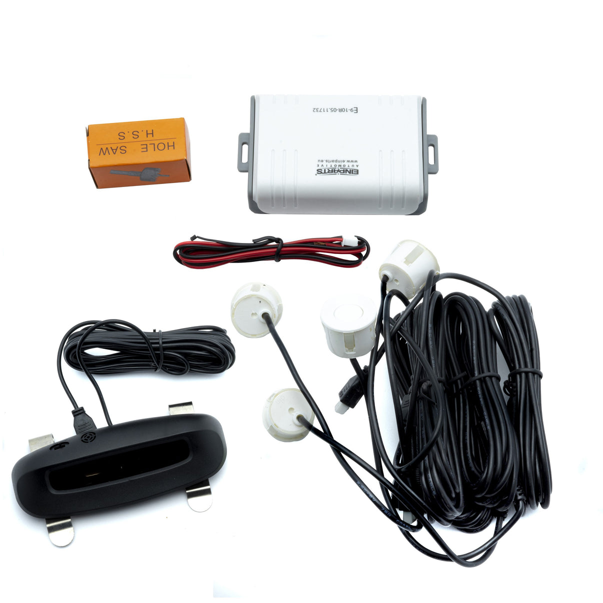 Parkeringssensor med display – Vit – ultraljudssensor – 4 sensorer – 4x 2,5 m