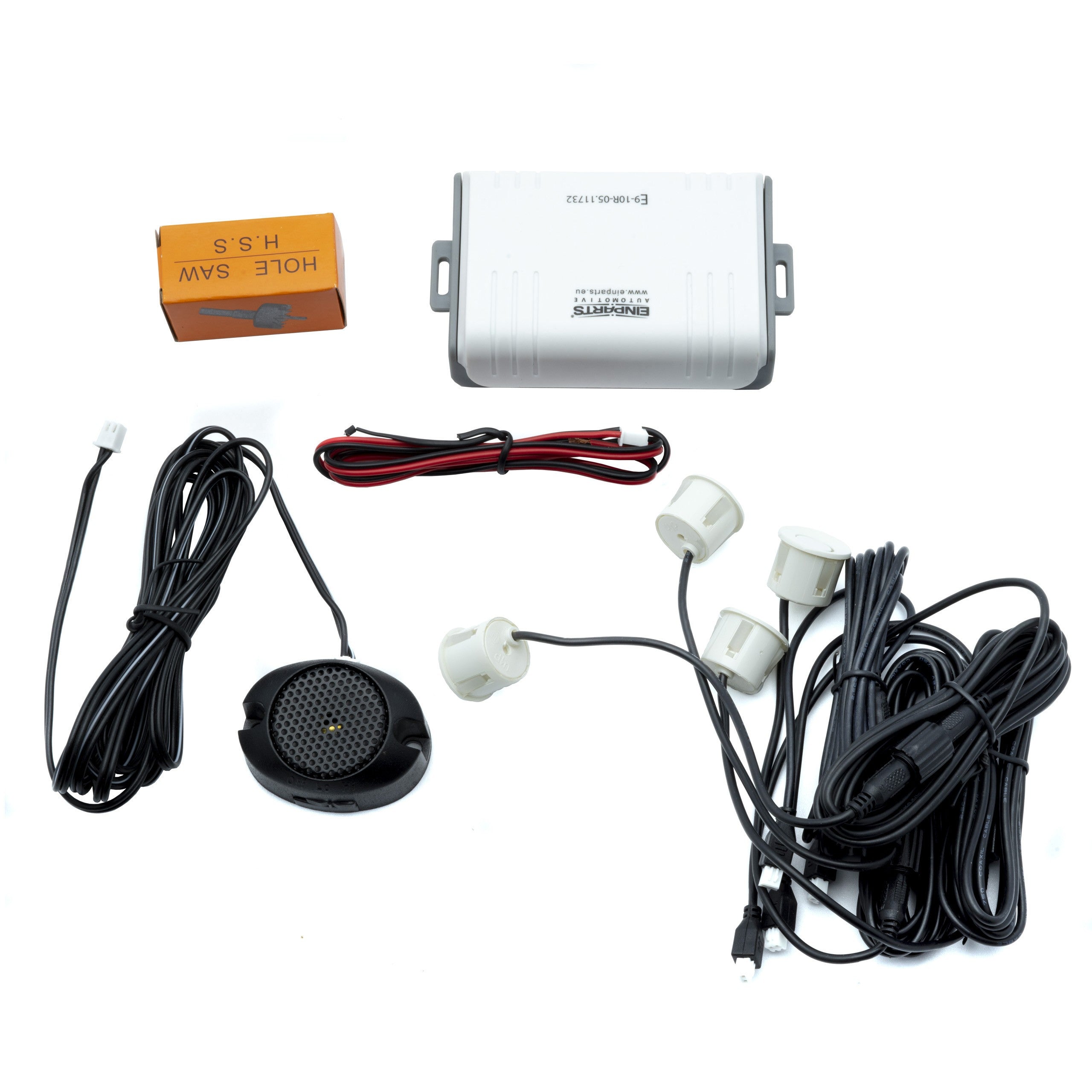 Parkeringssensor med summer – Pärlvit – ultraljudssensor – 4 sensorer – 4x 2,5 m