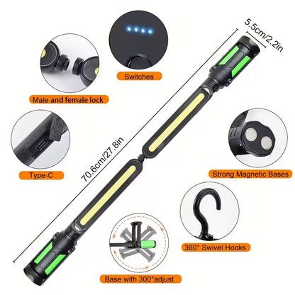 sidovy som visar profil och design av Arbetsljus LED 2400 lm – Uppladdningsbar, magnetisk, USB-C, 3 lägen – Carlevel