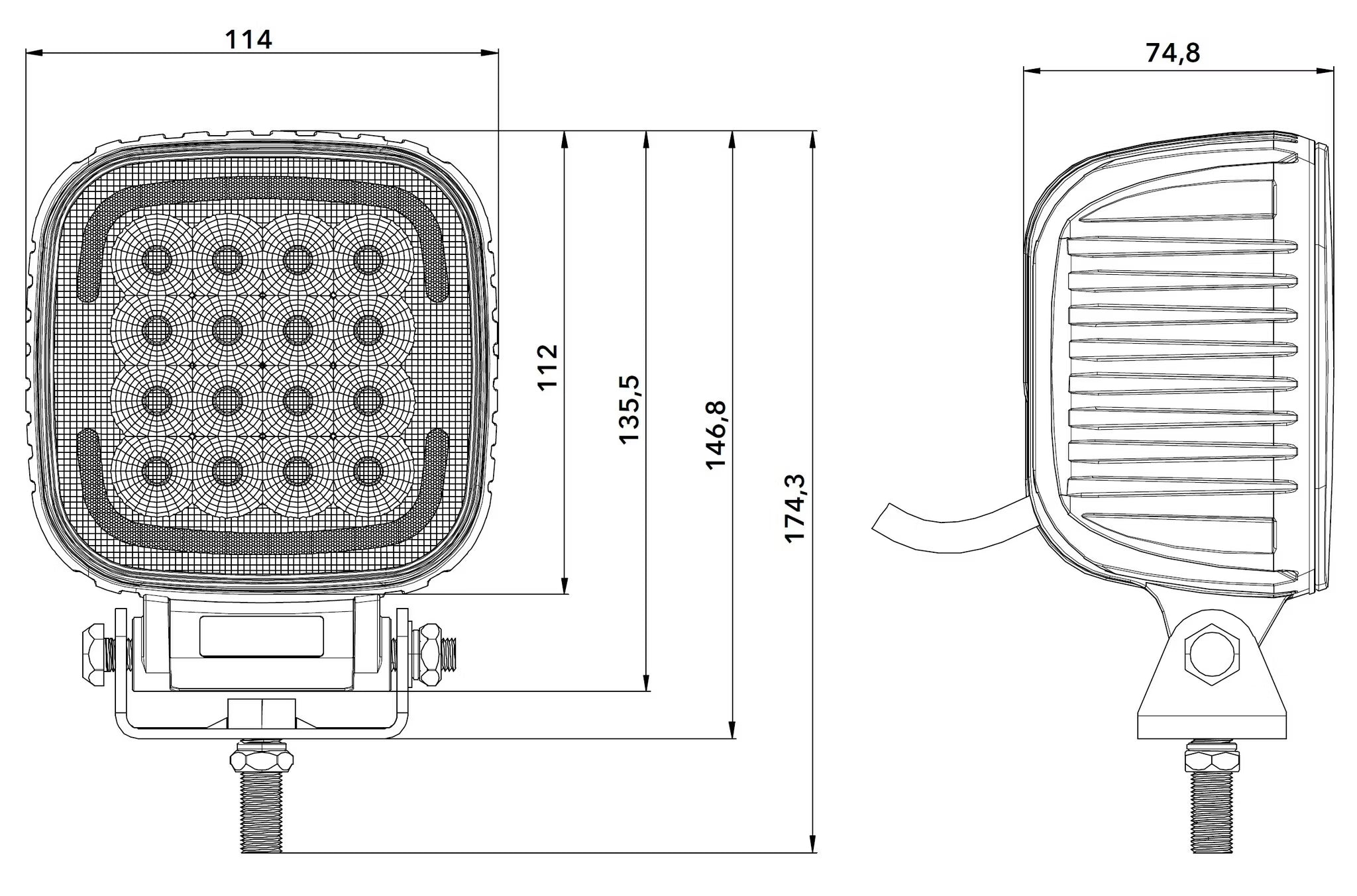 Arbetsljus Quad 80W med positionsljus – Flodljus, OSRAM LED, IP69K – användning
