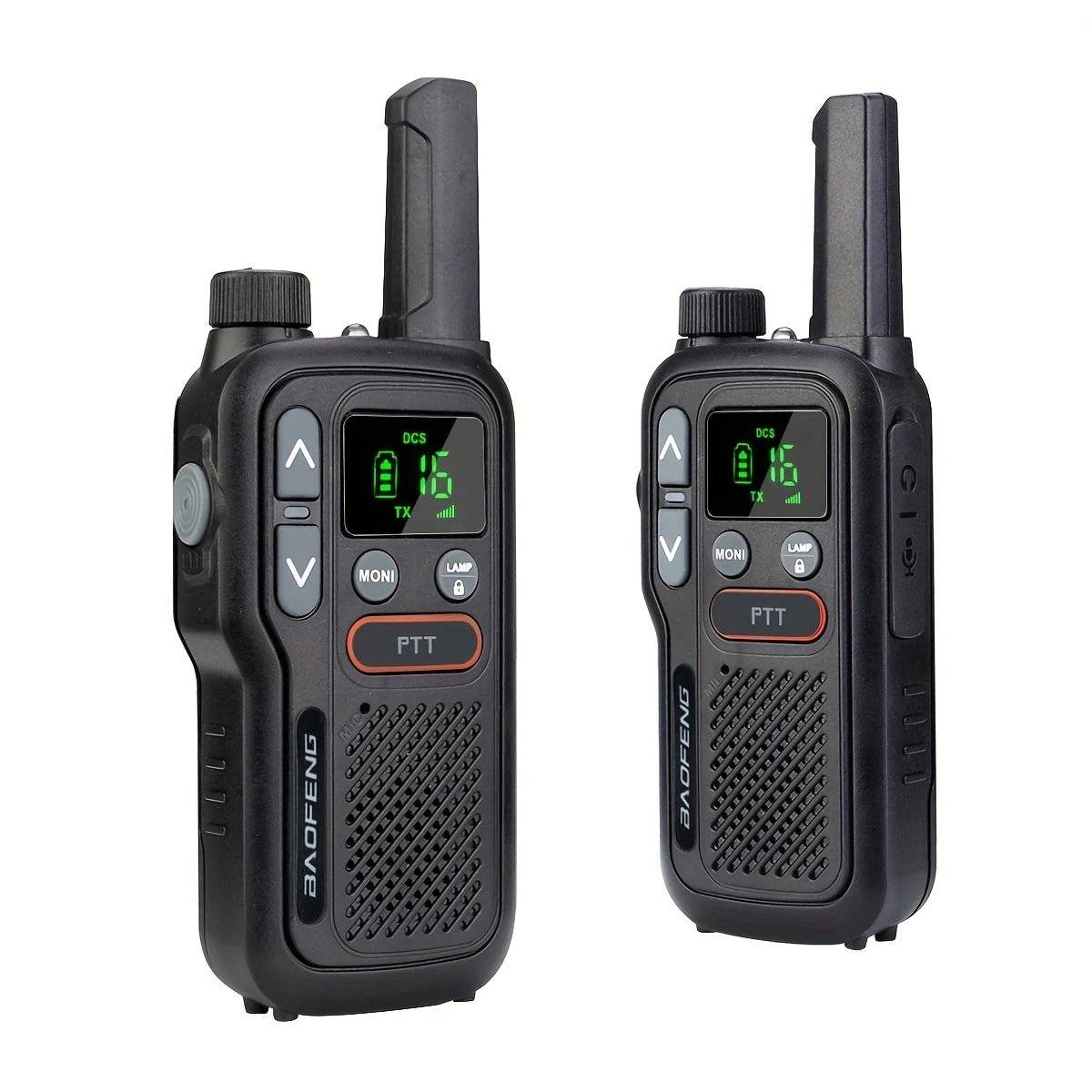 Baofeng T18 walkie talkie – tvåvägsradio USB-laddning – produktbild framifrån | Carlevel