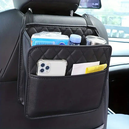 Bilstolsorganisatör PU-läder – ryggförvaring med fickor för bil – närbild detaljer | Carlevel