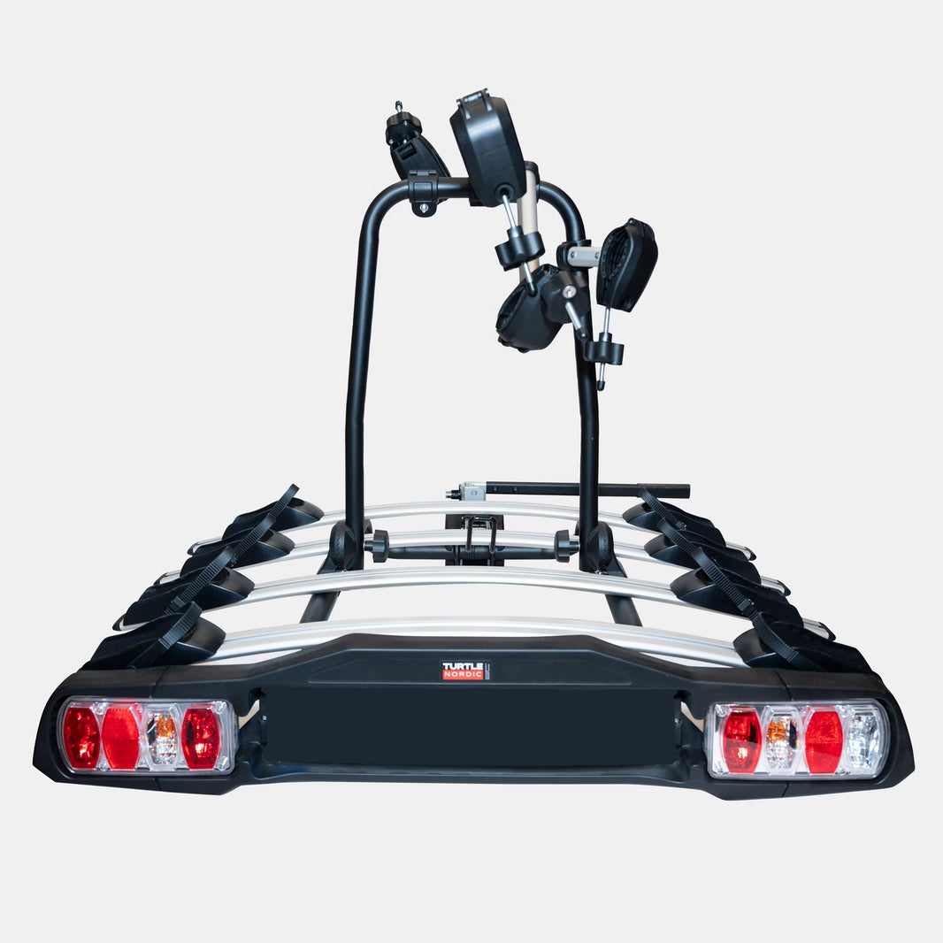 Cykelhållare Turtle Nordic – Dragkrok – För 4 cyklar – Låsbar & fällbar – produktbild