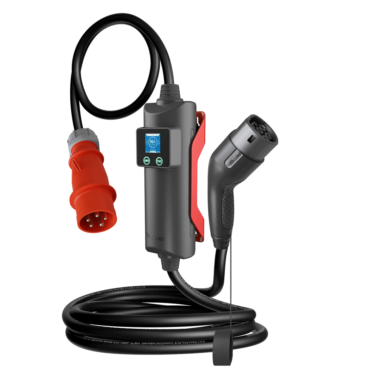 Laddkabel Typ 2 3-fas 11 kW 400 V Evconnect med LCD och RFID – smart laddkabel Mode 2 – närbild detaljer | Evconnect