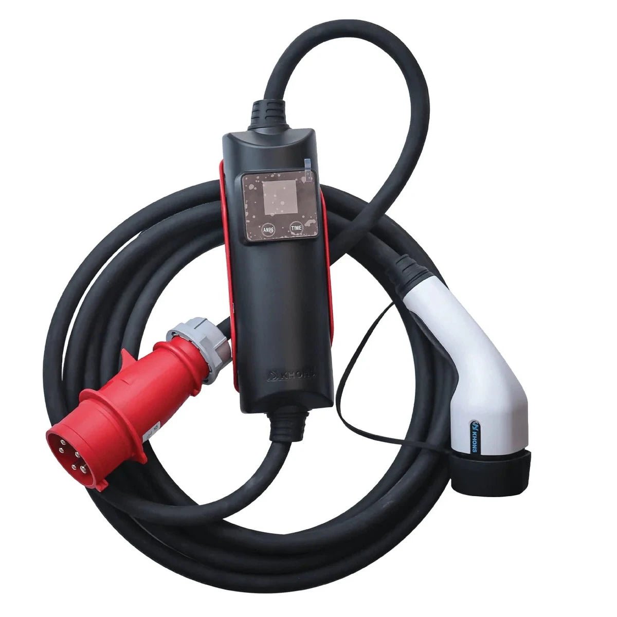 Laddkabel Typ 2 3-fas 11 kW 400 V Evconnect med LCD och RFID – smart laddkabel Mode 2 – produktvy från sidan | Evconnect