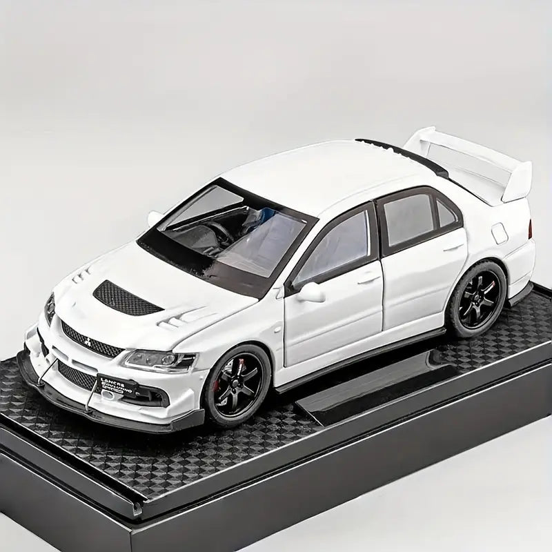 Mitsubishi Lancer Evolution Modellbil  – Samlarmodell i Metall med Displaybas