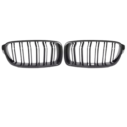 Njurgrill till BMW 3-serie F30/F35 2012–2019 – glanssvart kolfibermönster – produktbild framifrån | Carlevel