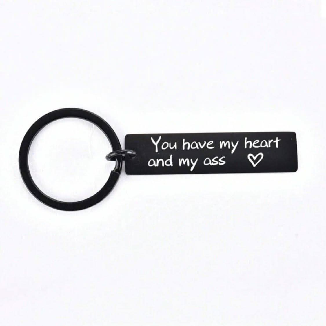 Nyckelring Rostfritt Stål – Text 'You Have My Heart and My Ass' – produktbild framifrån | Carlevel