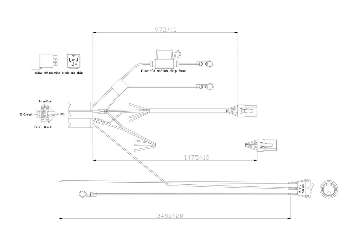 LED Extraljus Reläkabelsats med DT6-kontakt – För Razor Dragon 9" & 12V – detaljbild