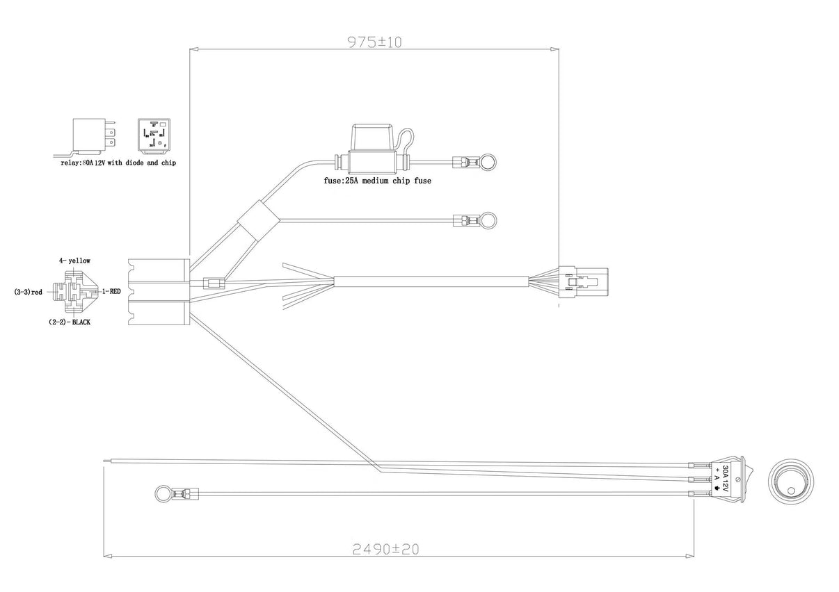 LED Extraljus Reläkabelsats med DT6-kontakt – För Razor Dragon 9" & 12V – närbild