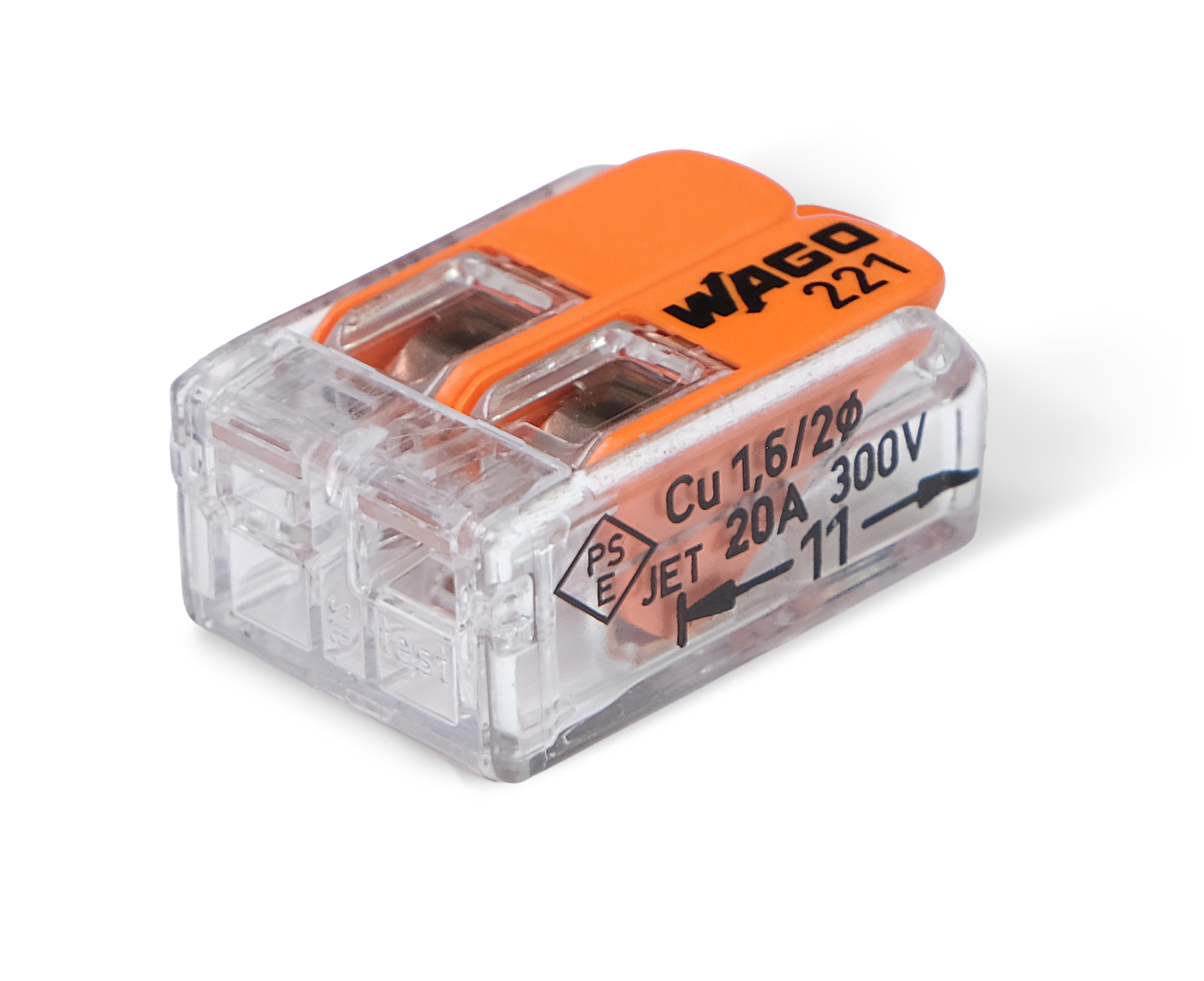 Wago 221 – 412 Splicing connector with levers – 2 – conductor 20 – P – närbild detaljer | Wago