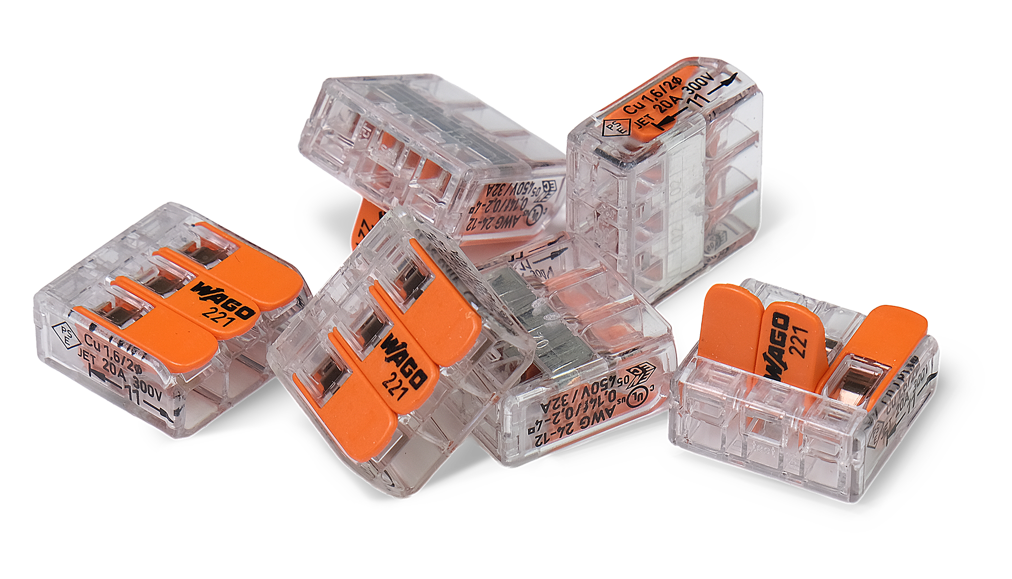 Wago 221 – 413 Splicing connector with levers – 3 – conductor 20 – P – produktbild framifrån | Wago