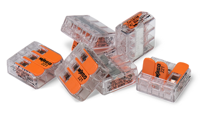 Wago 221 – 413 Splicing connector with levers – 3 – conductor 100 – P – produktbild framifrån | Wago
