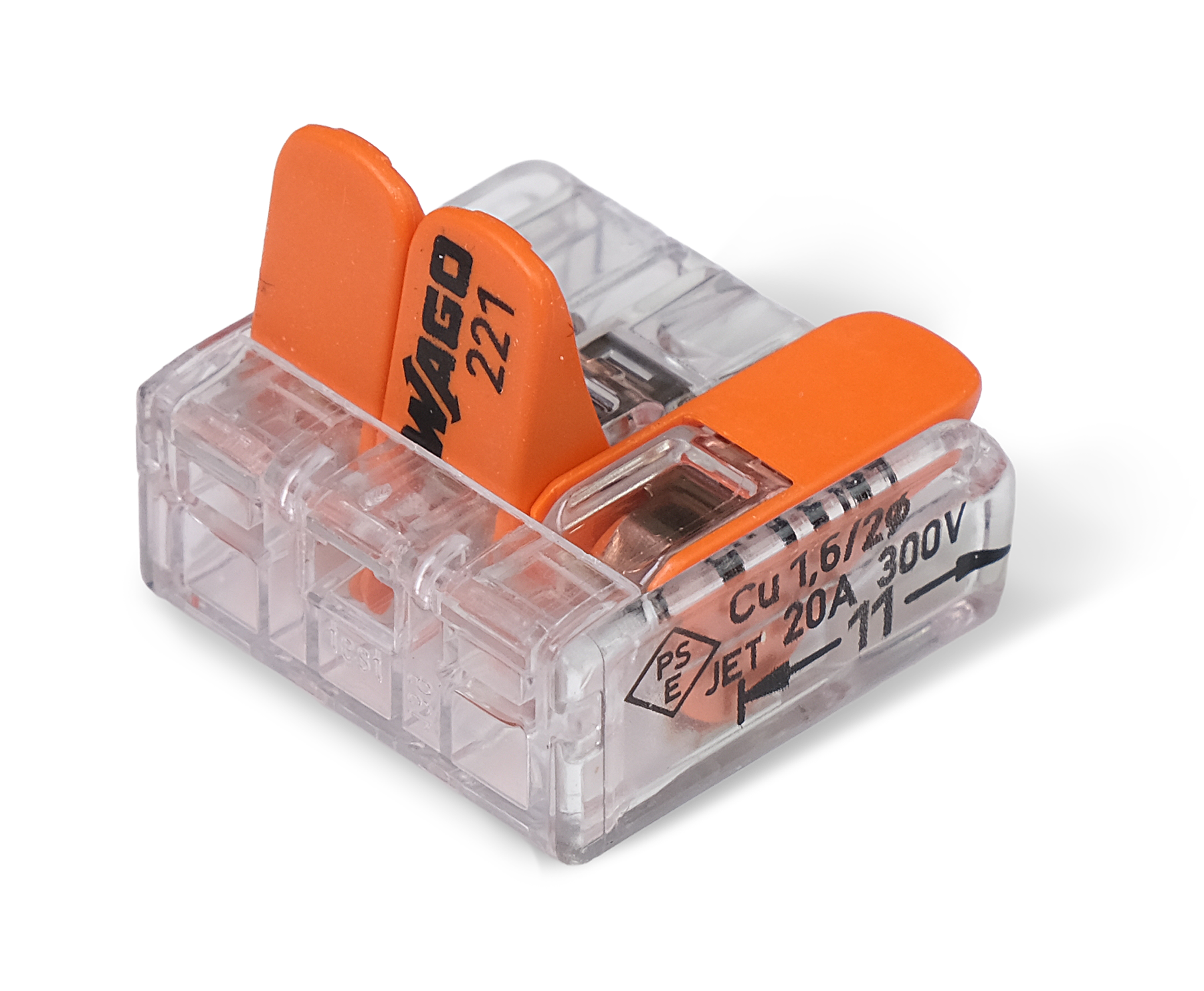 Wago 221 – 413 Splicing connector with levers – 3 – conductor – närbild detaljer | Wago