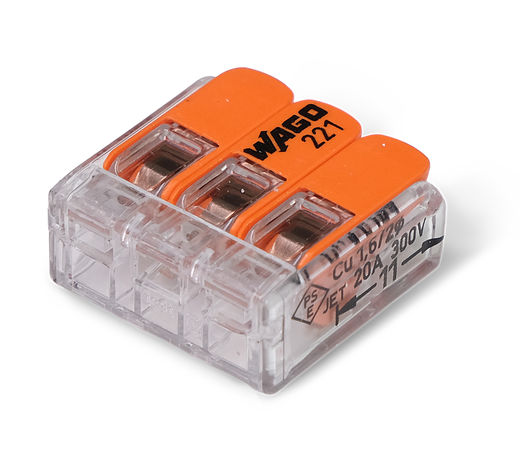 Wago 221 – 413 Splicing connector with levers – 3 – conductor 30 – P – närbild detaljer | Wago