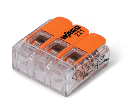 Wago 221 – 413 Splicing connector with levers – 3 – conductor 30 – P – närbild detaljer | Wago