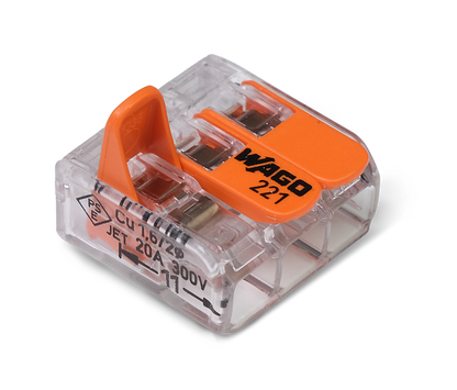 Wago 221 – 413 Splicing connector with levers – 3 – conductor 100 – P – i användning | Wago