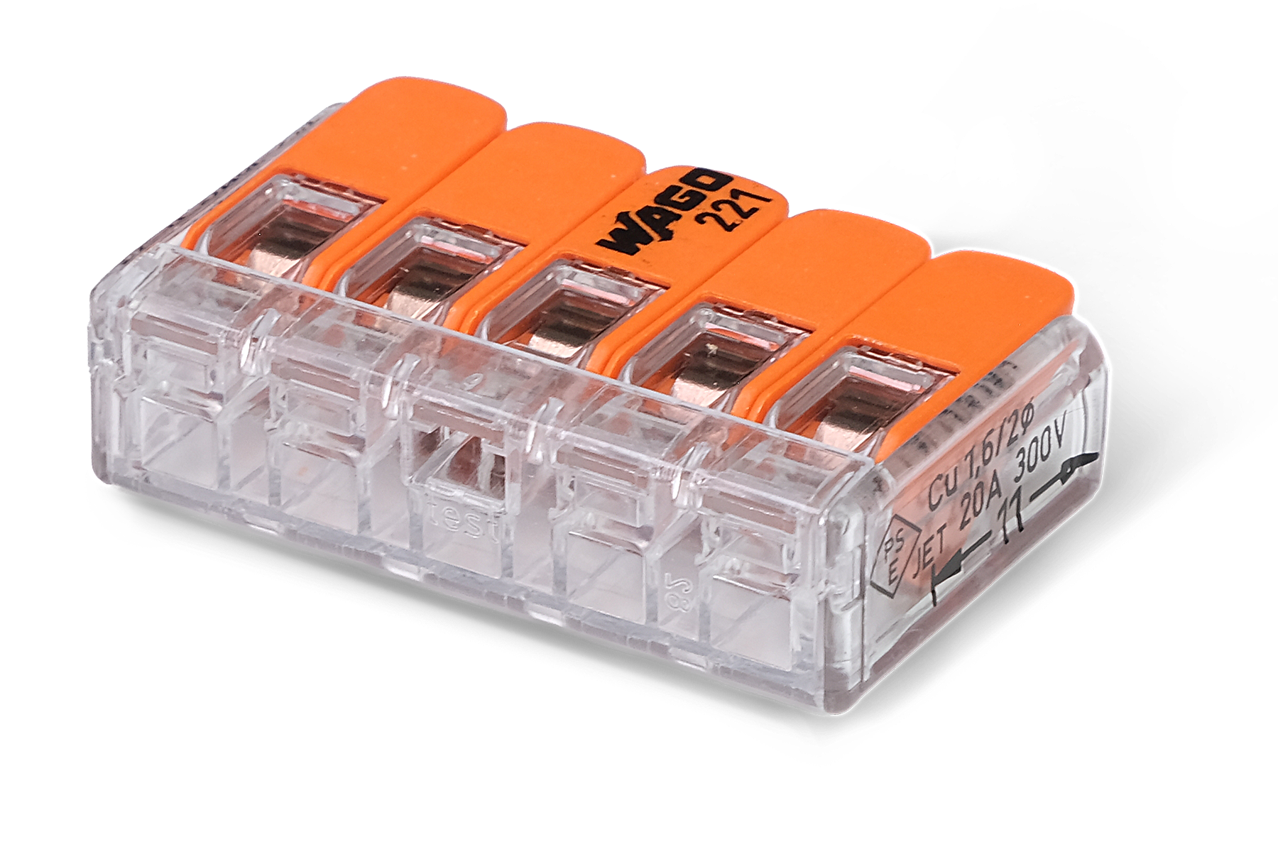 Wago 221 – 415 Splicing connector with levers – 5 – conductor 10 – P – närbild detaljer | Wago