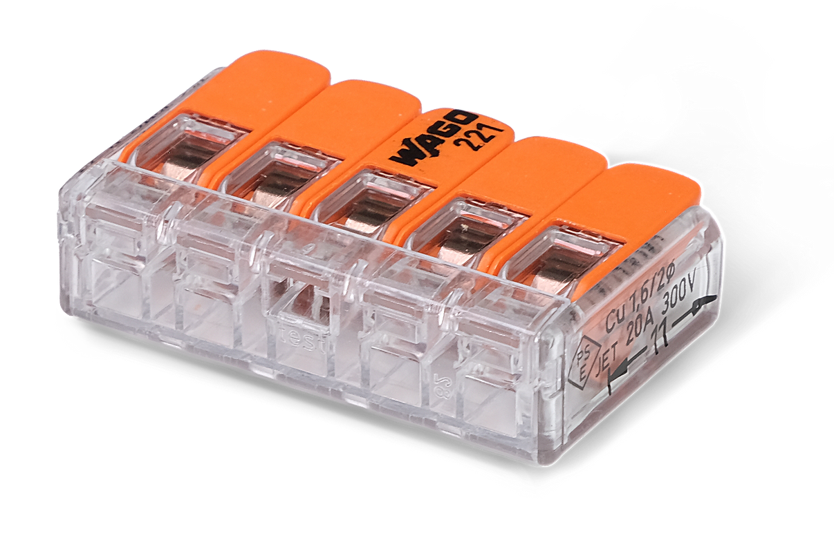 Wago 221 – 415 Splicing connector with levers – 5 – conductor 30 – P – närbild detaljer | Wago