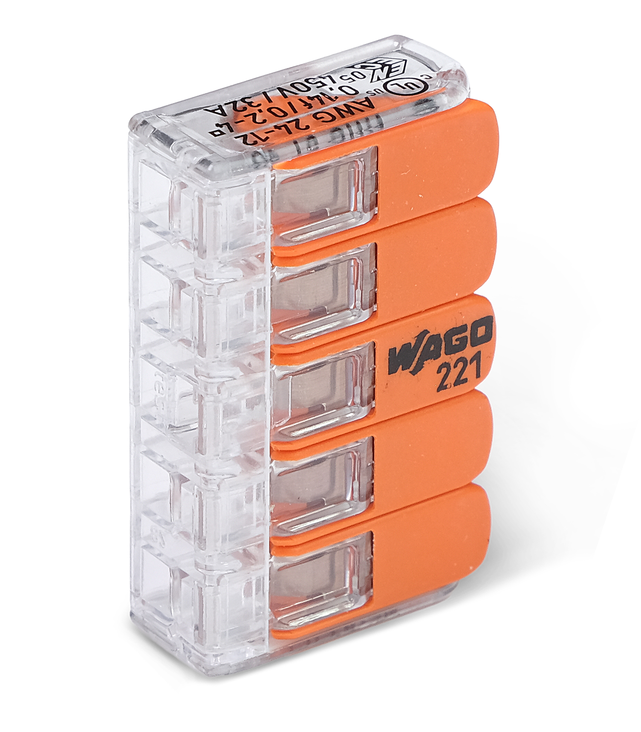 Wago 221 – 415 Splicing connector with levers – 5 – conductor – i användning | Wago