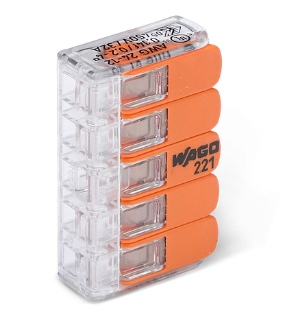 Wago 221 – 415 Splicing connector with levers – 5 – conductor 20 – P – förpackning och innehåll | Wago