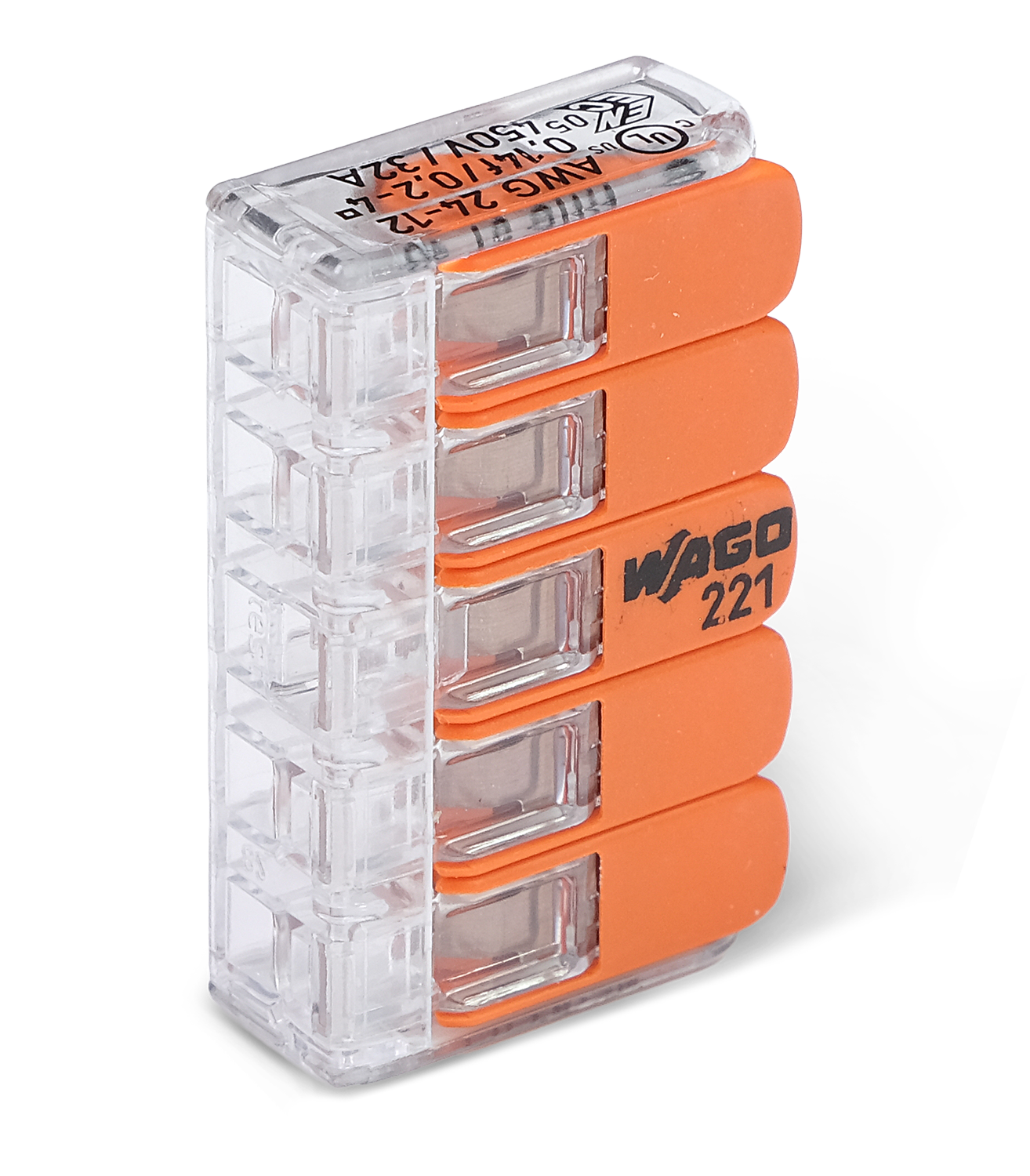 Wago 221 – 415 Splicing connector with levers – 5 – conductor 100 – P – förpackning och innehåll | Wago