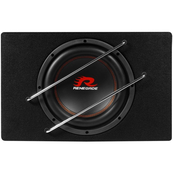 sidovy som visar profil och design av Aktiv baslåda 10" 200W RMS Renegade RXV1000A – 400W max 30–250 Hz – Renegade