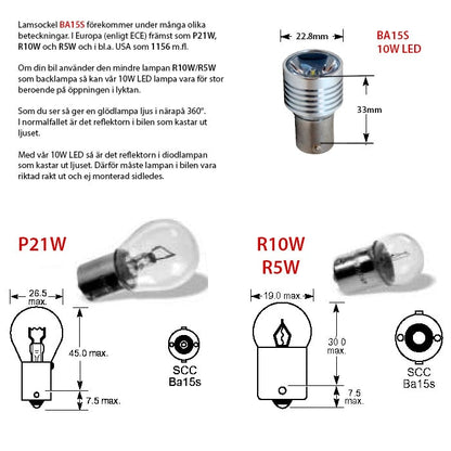 BA15S – 1156 LED Backlampa 10W - Carlevel AB - Fordon och delar > Fordonsdelar > Belysning