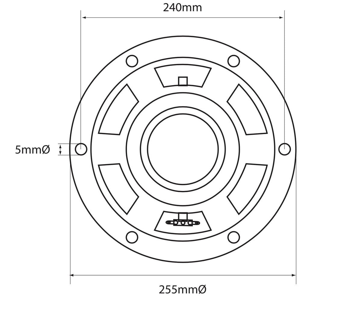 Baselement 10" 300W QTX – Ventilerad magnet 8 Ohm bil PA HiFi – närbild detaljer | QTX
