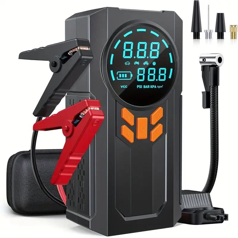 Batteri Booster & Jump Starter med Luftkompressor – 8000mAh för Snabb Starthjälp & Uppumpning - Carlevel - 