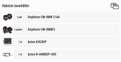 Bilhögtalare Plug&Play ljudpaket till BMW – EM-BMWF1 Axton – i användning | Axton