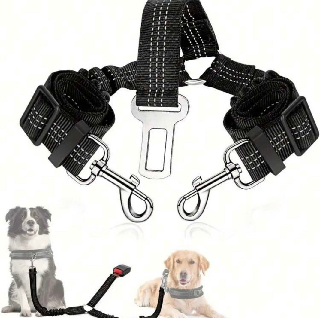 Dubbelt hundsäkerhetsbälte bil justerbart – För 2 hundar – produktbild framifrån | Carlevel