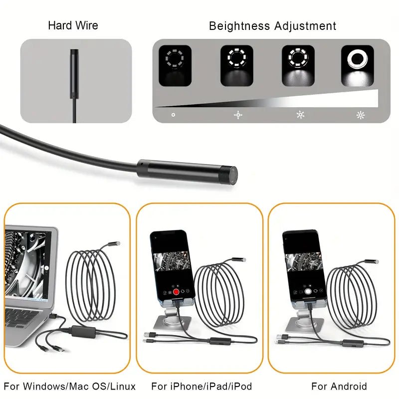 Inspektionskamera Bil 5m 1080p – LED USB-C USB-A Lightning – närbild detaljer | Carlevel