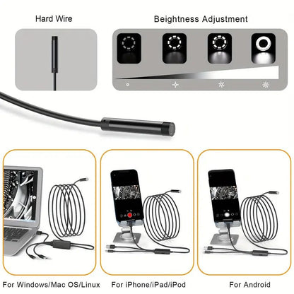 Inspektionskamera Bil 5m 1080p – LED USB-C USB-A Lightning – närbild detaljer | Carlevel
