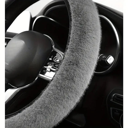 Fluffy Steering Wheel Cover - Universal Warm Plush Steering Wheel Cover (36-39 cm) - Carlevel - 