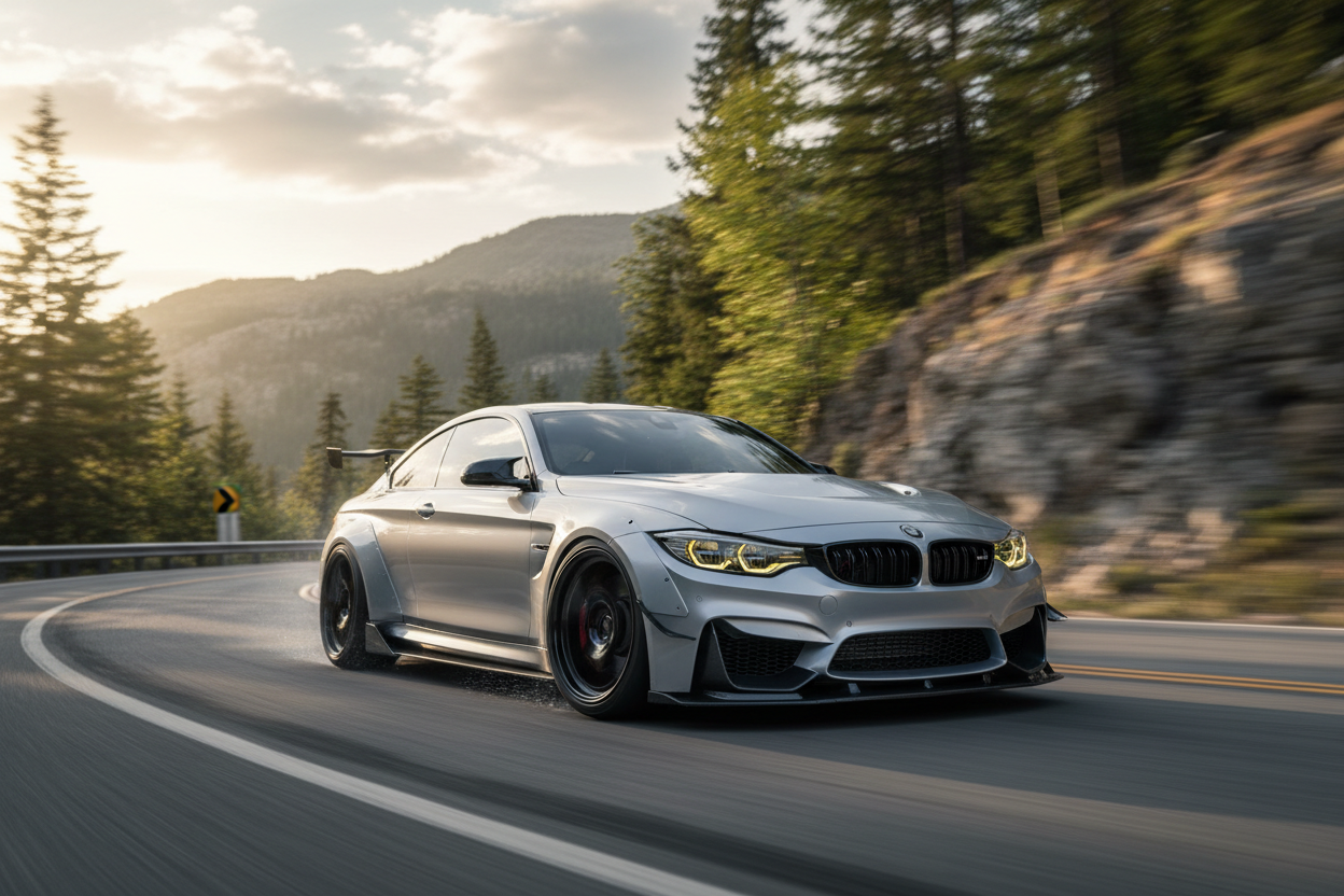 generera en snygg sport bmw som är sänkt, gärna stylad
relaistisk actionbild