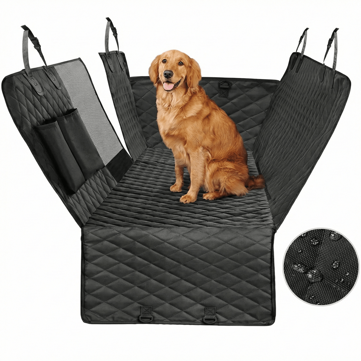 Hundskydd till baksätet – Vattentätt med nätfönster & hängmatta design – produktbild framifrån | Carlevel