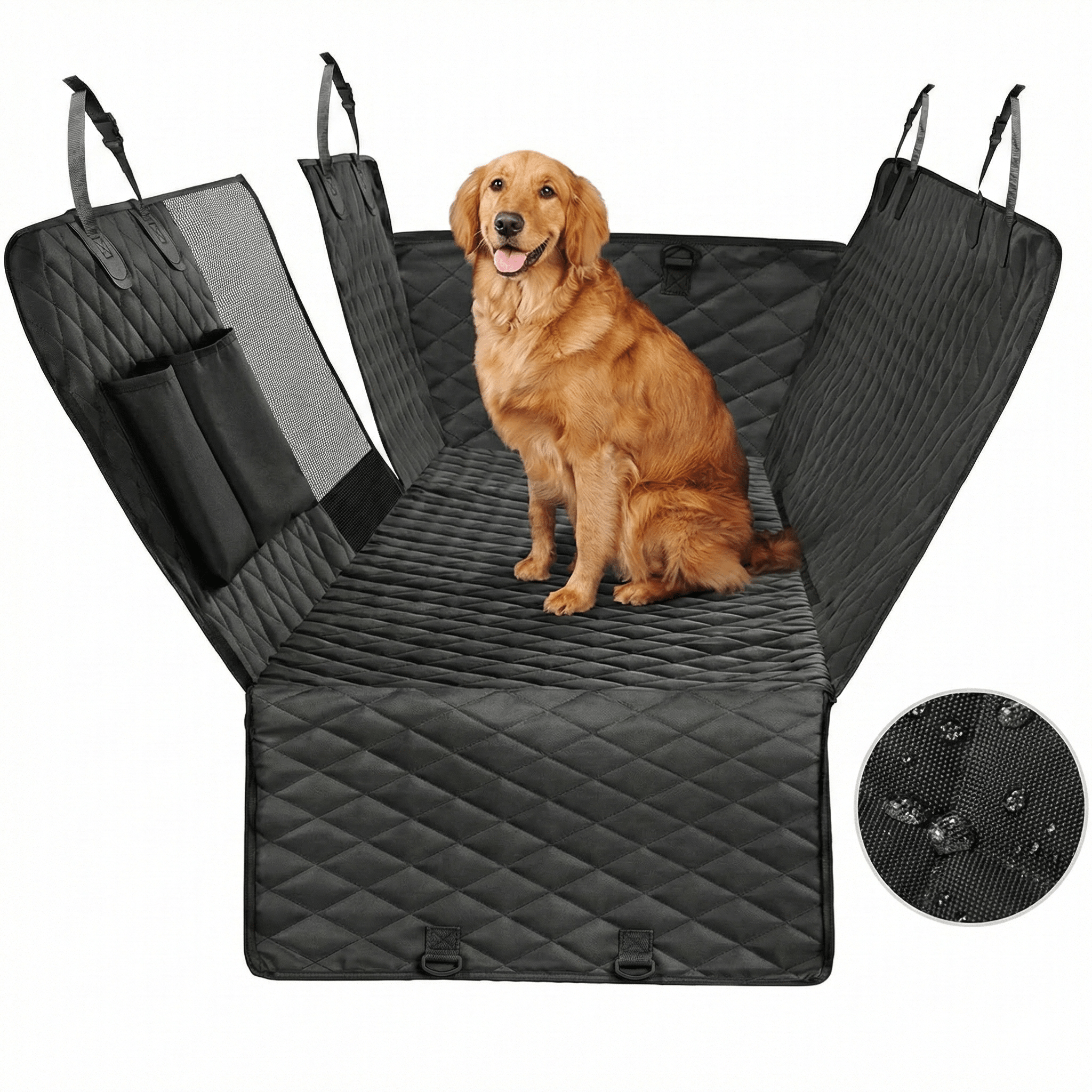 Hundskydd till baksätet – Vattentätt med nätfönster & hängmatta design – produktbild framifrån | Carlevel